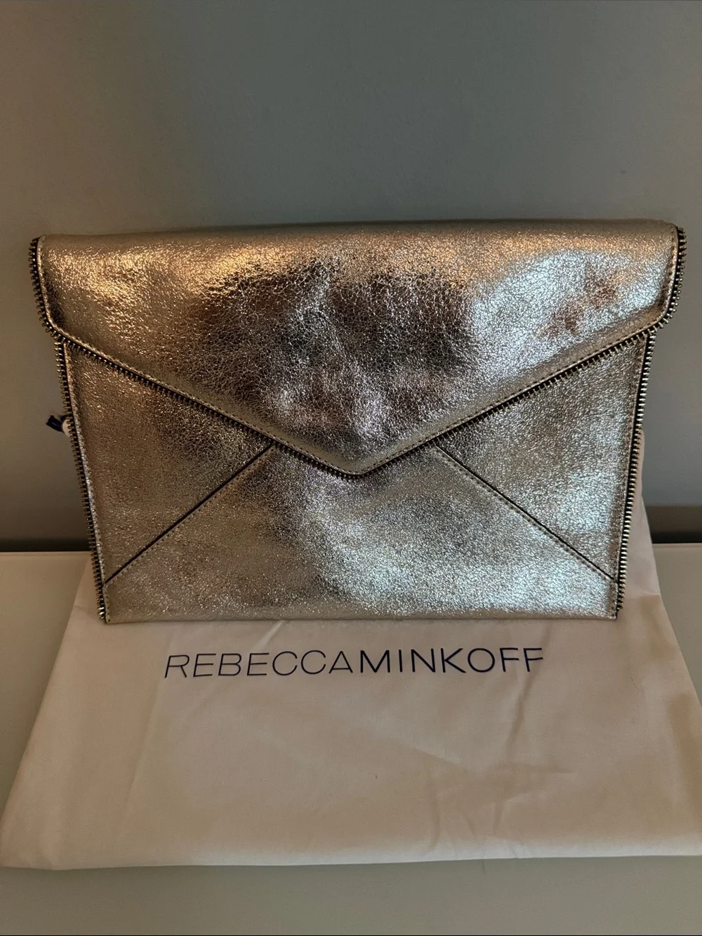 Rebecca Minkoff Gold with black Zip-Trim Envelope Clutch